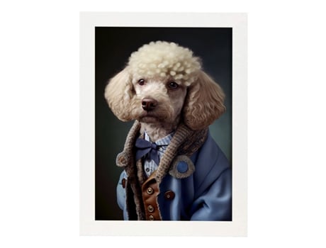 Poodle Preto De NACNIC Em Estilo Fotográfico De Cores Inteiras Ilustrações Engraçadas Realistas De Animais Com Roupas Humanas A4 Marco Blanco