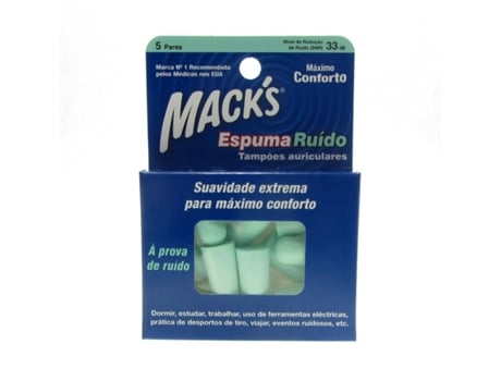 Macks Tampões Auriculares Espuma Ruído 5 Pares