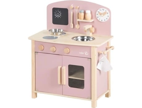 ROBA Play Kitchen com Acessórios - Rosa / Madeira Natural - Placa, Forno, Pia, Acessórios