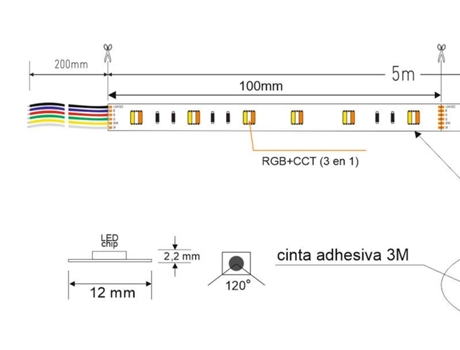 Fita LED SAMSUNG SMD5050, RGB+CCT, DC24V, 5m (60Led/m 5 em 1) - I