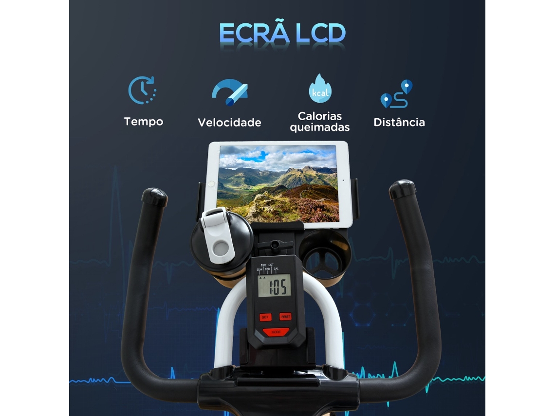 Bicicleta Estática com Resistência Ajustável Bicicleta Fitness com Volante  de Inércia de 8kg Ecrã LCD