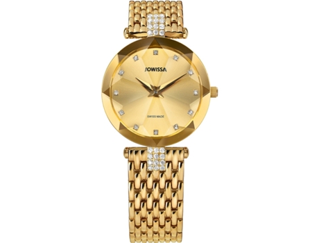 Relógio feminino ouro aço inoxidável faceta strass J5.629.M JOWISSA