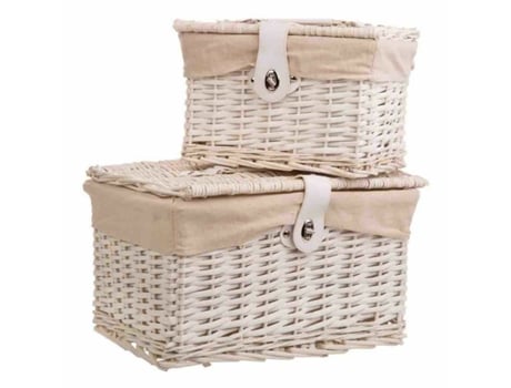 Conjunto de Dois Baús ALEXANDRA HOUSE LIVING Branco Madeira de salgueiro 30 x 23 x 40 cm