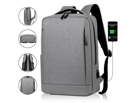 Mochila Masculina para Laptop de 15 6 Polegadas À Prova D'Água com Porta de Carregamento Usb Mochila para Lazer/Negócios/Escola Cinza SDLOGAL