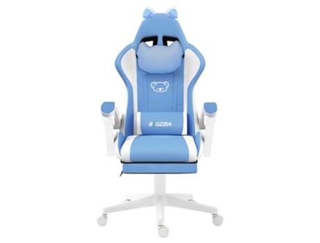 Cadeira Gaming BIGZZIA Estilo cartoon para Criança (Até 136KG - Elevador a Gás Classe 3 - Couro PU - Branco azul)