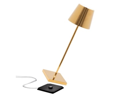 Candeeiro de Mesa Poldina Pro Led Dourado Brilhante Recarregável e Regulável ZAFFERANO