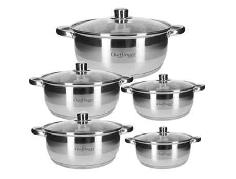 CHEFFINGER Conjunto de 5 Caçarolas 20/24/26/28/30 Cm em Inox com Alças e Tampas Cinzento