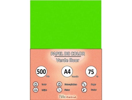 Papel A4 80Gr Verde Flúor 500 Folhas