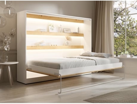 Cama embutida RAPILI VENTE-UNIQUE Natural claro, Branco 140x200 cm - Sem colchão - Com sommier