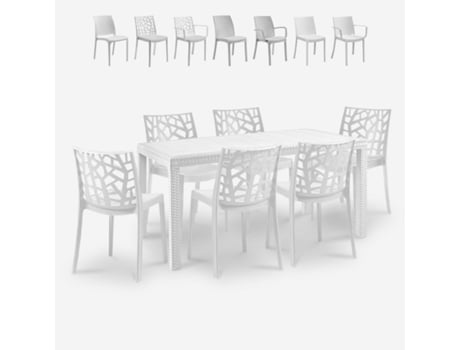 Conjunto Mesa Exterior Jardim Rattan 150X90Cm 6 Cadeiras Branco Meloria Light BICA