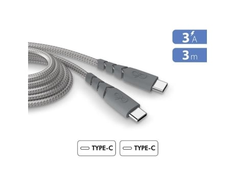 Cabo Usb C/Usb C Ultra-Reforçado 3M 3A Garantia Vitalícia Cinza Plástico 100% Reciclado FORCE POWER