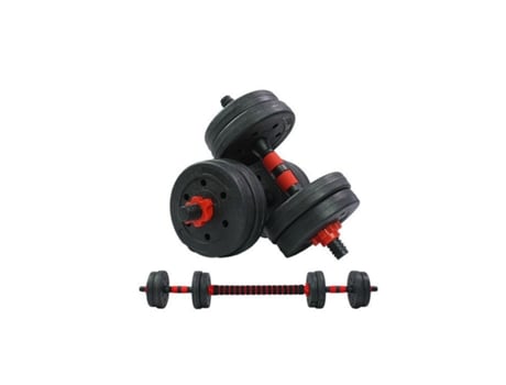 Halteres Disco Pesos 5Kg + 5Kg 10Kg Total Com Barra Fitness Musculação Ginásio Plástico GE