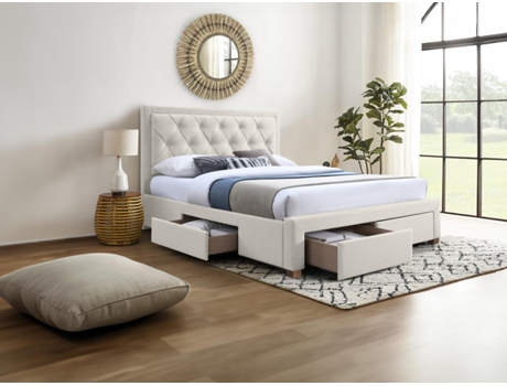 Estrutura de cama LEOPOLD VENTE-UNIQUE Bege 160x200 cm - Com colchão - Com sommier