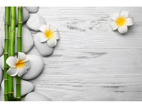 Fotomural DOBOXA  Bambu Com Flores E Pedras - Tamanho: 460x300 cm