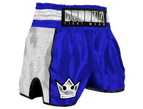 Calções Premium, Retro Unissexo para Boxe BUDDHA FIGHT WEAR Tailandeses Azul (L)