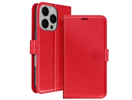 Capa com Cordão Aba Proteção Mão para iPhone 16 Pro MAYAXESS Pele Vermelho