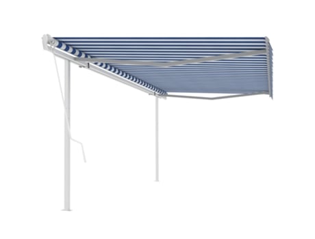 vidaXL Toldo retrátil automático com postes 5x3,5 m azul e branco