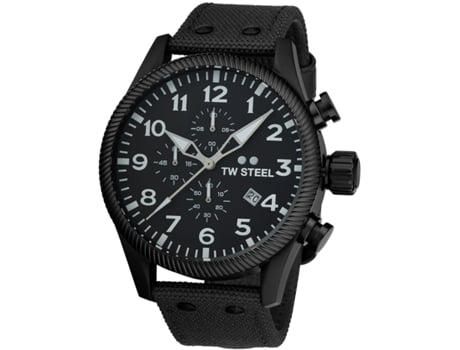 Relógio masculino couro real preto Vs113 TW-STEEL