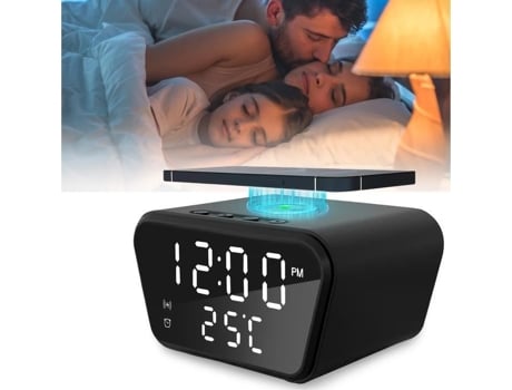 Despertador Digital com Carregador Sem Fio de 15 W Relógio Digital Led Ajustável Soneca 12/24 Horas Porta Usb SDLOGAL