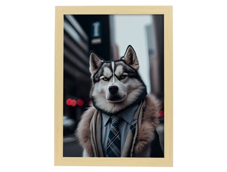 NACNIC Siberian Husky Lomer Camada Em Fotografia Em Cores Ilustrações Engraçadas Realistas De Animais Com Roupas Humanas Estrutura De Madeira A4