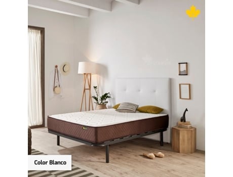 Pack Colchão e Cabeceira Estofada e Base de Cama DESCANSIN Silencioso e de Fácil Montagem (180 x 200 cm - Branco)