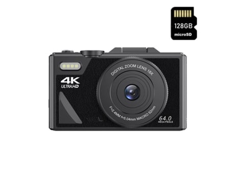 Máquinas Fotográficas Compactas W1 de Nível Básico 4K HD 64 MP 16X Zoom 3 128 GB Preto SZSMART