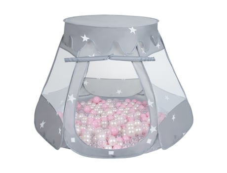 SELONIS Tenda de Brincar para Bebés com Bolas de Plástico Tenda 105X90Cm/600 Pcs Bolas para Crianças Cinzento:Rosa Pó/ Pérola/Transparente