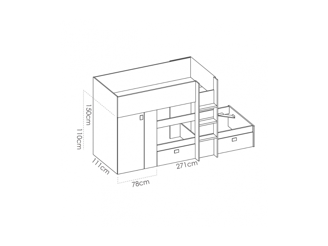 Cama Alta DEKIT (271 X 111 X 150 Cm - Melamina - Multicor) | Worten.pt