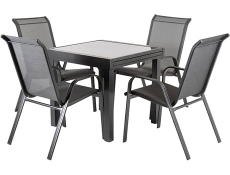 Conjunto de Mesa Extensível EDENJARDIN (Preto - Alumínio - 76x80x160cm)