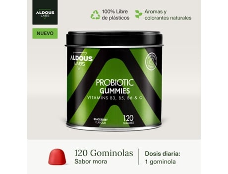 Probióticos com Vitaminas em Gomas ALDOUS LABS 120 Gomas Sabor a Amora Natural