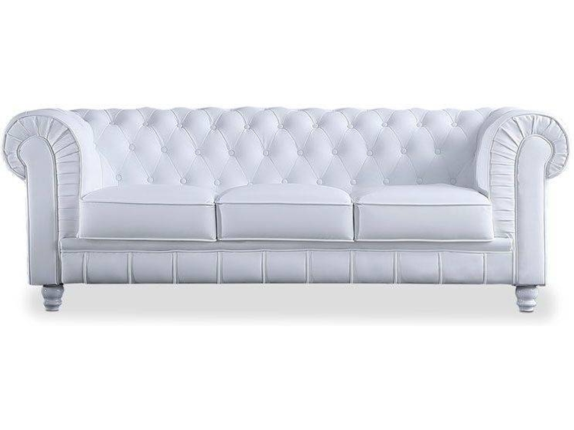 Sofá ADEC Chesterfield 3 Lugares (Branco - Couro Sintético - 211 x 75 x 84  cm) | Worten.pt