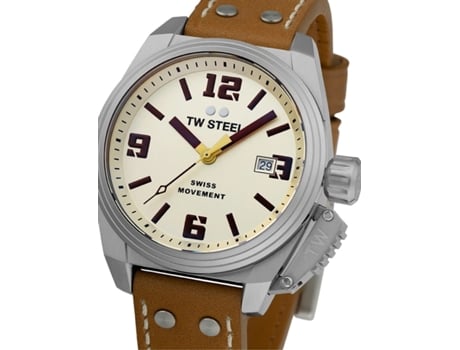 Relógio Masculino Couro Real Marrom Tw1100 TW-STEEL