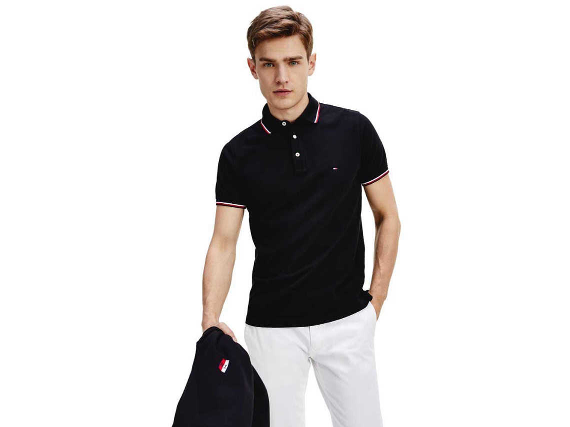 Core Tommy Tipped Slim Polo Shirt - White