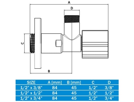 Válvula de Água Angulada Cromada Elegante para Sanita de 1/2 x 1/2 BSP