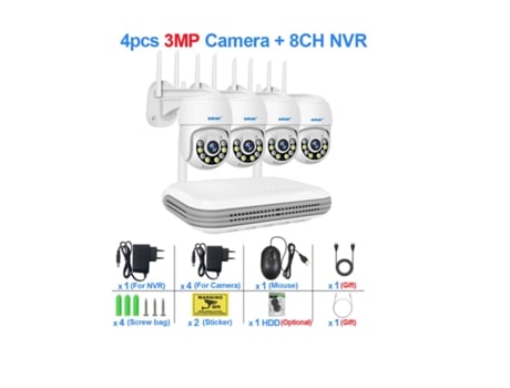 Kit Cctv 3MP Wifi Videovigilância 8Ch 4 Câmaras Rotativas