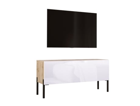 Móvel Tv em Carvalho Wotan / Branco Brilhante com Pés Retos em Preto D: L: 100 Cm A: 52 Cm D: 32 Cm 3XELIVING