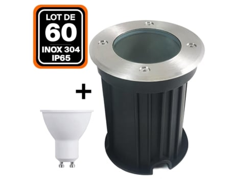 60 Focos Embutidos de Solo Redondos em Aço Inoxidável IP65 GU10 5W Lâmpada Branco Frio 6000K EUROPALAMP