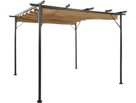 Pérgola com toldo retrátil 3x3 m 180 g/m² aço cinza-acastanhado