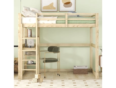 Cama Mezzanine Prateleiras Natural UYTIE HOME Bege