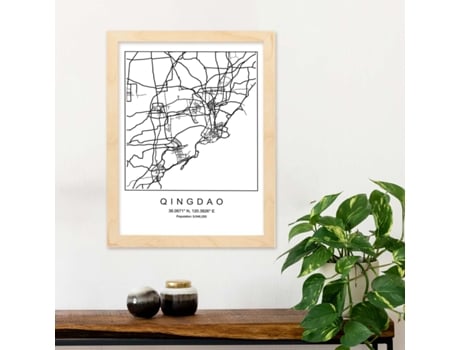 Póster NACNIC Mapa da Cidade Qingdao Nordic Style em Preto e Branco.