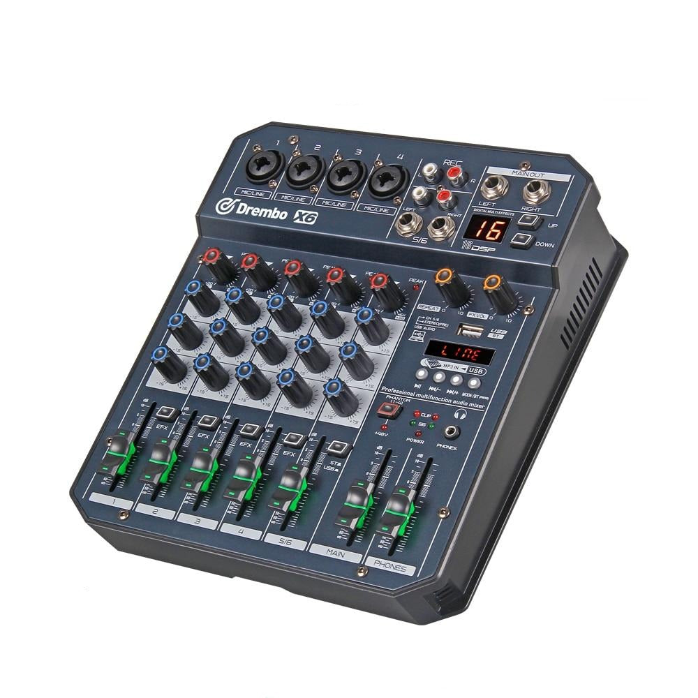Mixer de Som, DJ Mixer 6 Canais DSP Liga de Alumínio Botão Separado  100-240V para Cantar (plugue da ue)