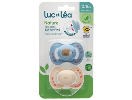 LUC ET LÉA Nature 2 Chupetas Anatómicas Téterelle Extra-Fine 0-6 meses Modelo Ouriço Azul e Bege