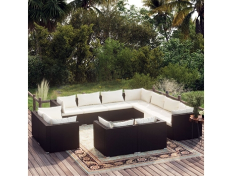 Conjunto Lounge de Jardim com Almofadões Vime Pe Preto 11 Un