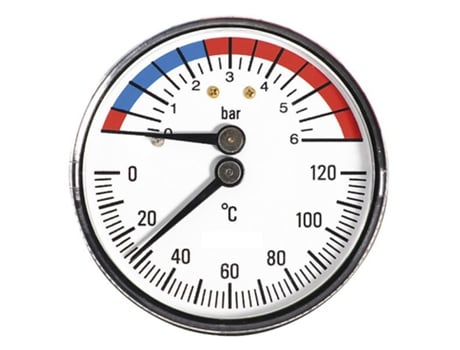 Manómetro Termo Pressão de 63mm 0-6 Bar 0-120°C, Entrada Traseira 1/2 Bsp