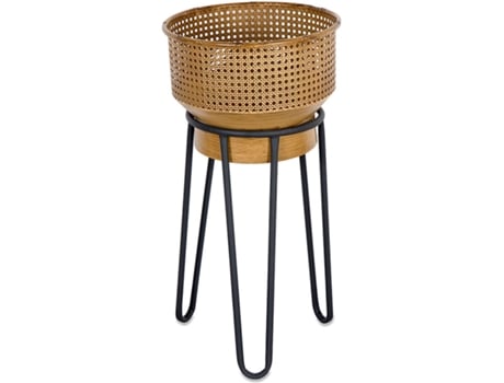 Vaso PRESUME DE CASA Redondo (Preto - Rattan e Metal - 33x63.5x33 cm)