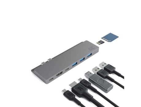 Dockingstation Macbook Air/Pro 2016-2020 USB-C 3xUSB3.0 HDMI 4K Thunderbolt 3 5K SD Micro SD 8 Ports Cinza