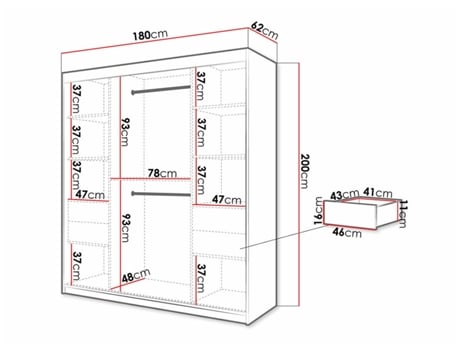 Roupeiro Hartford 313 MOVEIS.PT Deslizante Preto 180x200x62 cm