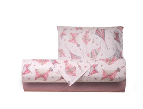 Conjunto de Lençol com Estampa Fantasia 100% Algodão Made In Italy Cama Individual Pink Kites