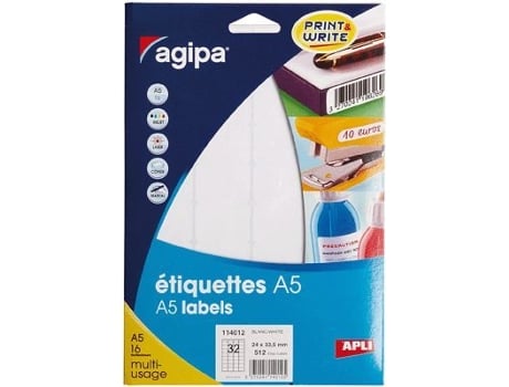 Etiquetas adesivas A5 - AGIPA - Estojo 512 - 24x33,5 mm - Adesivo permanente - Multiusos