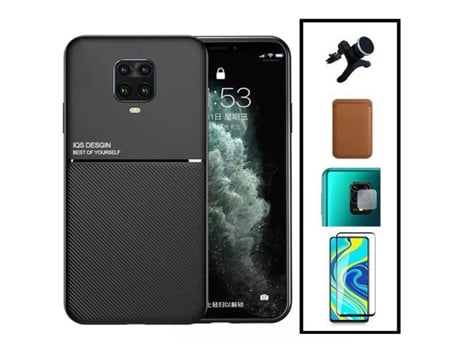 Kit Capa Traseira Magnética Anti Choque + Carteira Magentica Castanho + Película de Vidro Temperado Gorilasglass + Película de Câmara Traseira + Suporte Magnético com Pernas para Xiaomi Redmi Note 10 Lite